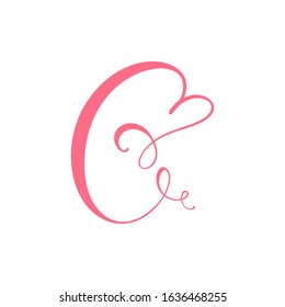 Vector Vintage floral monogram letter C. Wedding element heart logo Valentine card flourish frame. Hand drawn Love sign for page decoration and design illustration