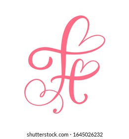 Vector Vintage floral monogram letter H. Calligraphy element heart logo Valentine card flourish frame. Hand drawn Love sign for page decoration and design illustration.