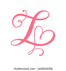 Vector Vintage floral monogram letter Z. Calligraphy element heart logo Valentine card flourish frame. Hand drawn Love sign for page decoration and design illustration.