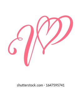 Vector Vintage floral monogram letter P. Calligraphy element heart logo Valentine card flourish frame. Hand drawn Love sign for page decoration and design illustration.