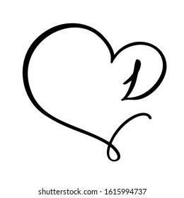 Vector Vintage floral monogram number 1 one. Calligraphy element logo Valentine flourish frame. Hand drawn heart sign for page decoration and design illustration. Love wedding card or invitation.