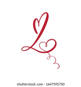 Vector Vintage floral monogram Number two 2. Calligraphy element heart logo Valentine card flourish frame. Hand drawn Love sign for page decoration and design illustration.