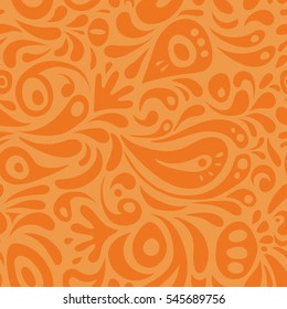 Vector vintage floral ornament. Damask seamless pattern in orange colors. Hand drawn illustration. Design for fabric, wallpaper, background, invitation, wrapping and book covers. Oriental style.