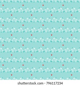 Vector vintage Floral pattern with hearts. Hand drawn doodle flowers, leaves and hearts Seamless pattern. Valentines background. Happy Valentine's Day