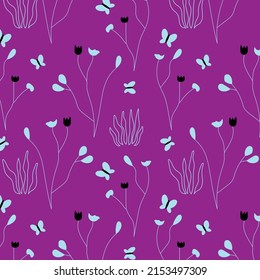 Vector vintage floral pattern. Herbs and wild flowers with butterflies. Botanical Illustration.