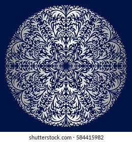 Vector vintage floral round ornamental element for design.