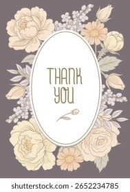 Vector vintage floral rustic greeting card, cottagecore neutral colors