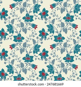 Vector vintage floral seamless with blue flower