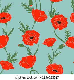 Vector vintage floral seamless pattern with poppy flowers.