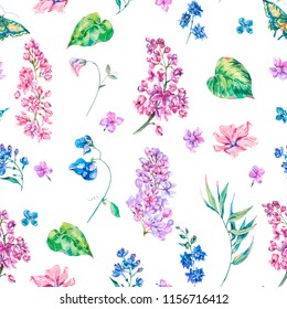 Vector vintage floral seamless pattern with pink lilac. Natural invitation, border, round frame, spring invitation