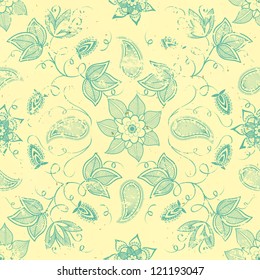Vector vintage floral seamless pattern element. Grunge print style.
