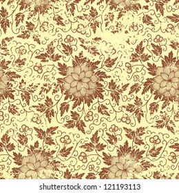 Vector vintage floral seamless pattern element. Grunge print style.