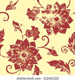 Vector vintage floral seamless pattern element. Grunge print style.