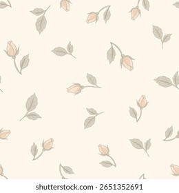 Vector vintage floral seamless pattern, cottagecore neutral colors textures