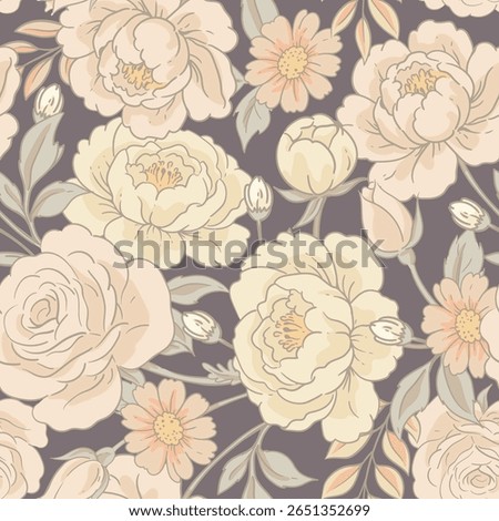 Vector vintage floral seamless pattern, cottagecore neutral colors textures