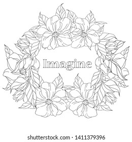 Vector Vintage floral text box frame with coloring page elements