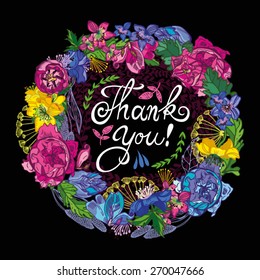 Vector vintage floral wreath in bright colors. Save the day card, floral invitation, lovely greeting card in amazing style.