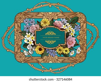 Vector Vintage Flower & Golden Frame Design