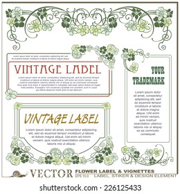Vector vintage flower labels on different versions for decoration and design 
