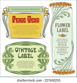 Vector vintage flower labels on different versions for decoration and design 