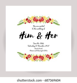Vector vintage flower and leaf wedding invitation card with white background