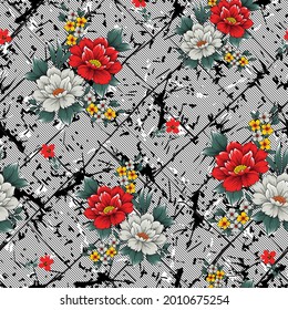 vector vintage flower seamless pattern on textures