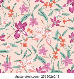 vector vintage flower seamless pattern on background