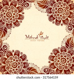 Vector vintage flowers ethnic frame in Indian mehndi style
