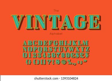 Vector vintage font and alphabet. Colorful numbers and letters