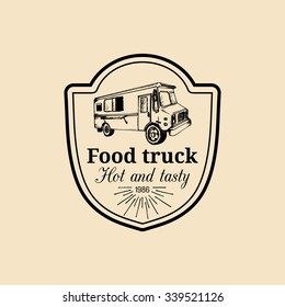 Vector Vintage Food Truck Logo Emblem Stock Vector (Royalty Free ...