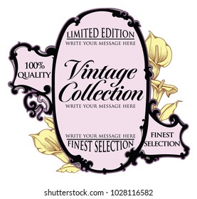 Vector vintage frame with blooming hand drawn flowers isolated on white background. Unique and authentic border. Detailed antique floral frame.