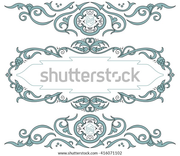 Vector\
vintage  frame, border with retro ornament, filigree pattern in\
antique style and heraldic elements. Line\
art