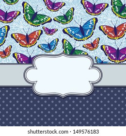 Vector vintage frame with butterflies and text place