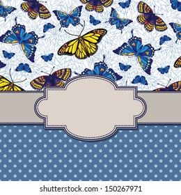 Vector vintage frame with butterflies and text place