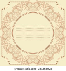 Vector vintage frame card with strawberry. Design for notebook, sticker, cookbook