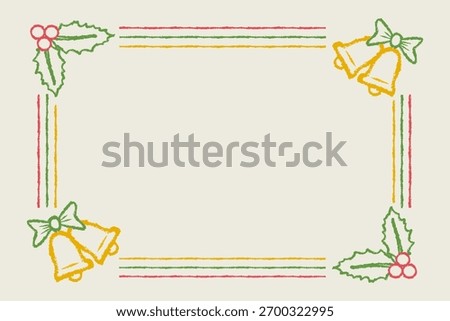 Vector vintage frame for Christmas and New year with bells and winter plants. New year postcard 2026.