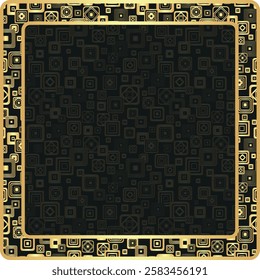 Vector vintage frame with concentric squares on black background