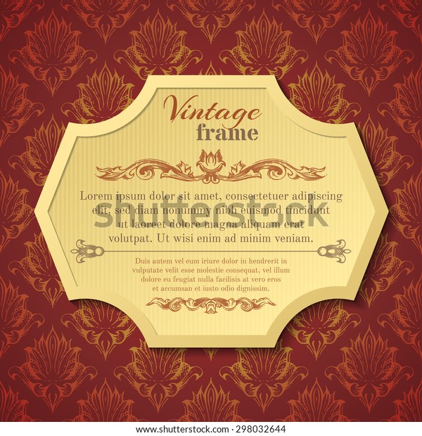 Vector\
vintage frame. Dark retro red background and light yellow badge.\
There is place for your text in the\
center.