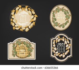 Vector Vintage frame design for labels, banner, sticker and other design. Hand drawn set of hop, beer labels in color. Vector illustration