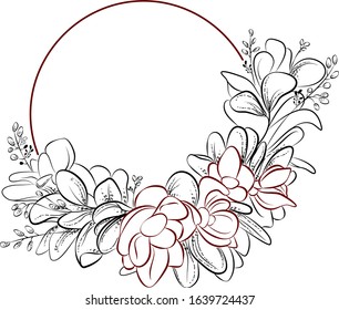 Vector vintage frame with flowers and leaves, botanical style, floral card