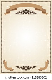Vector vintage frame at grunge background with retro ornament.