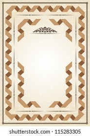 Vector vintage frame at grunge background with retro ornament.