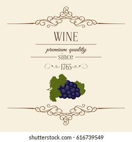 Vector vintage frame label for wine. Ornate design label or banner for packages