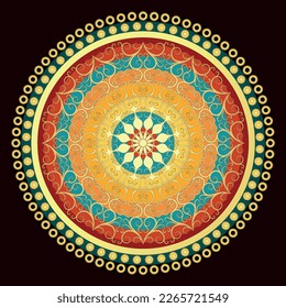 Vector vintage frame with lacy colorful mandala on dark