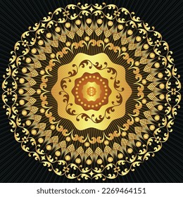 Vektor Vintage Rahmen mit lackiertem goldenen Mandala und Balken