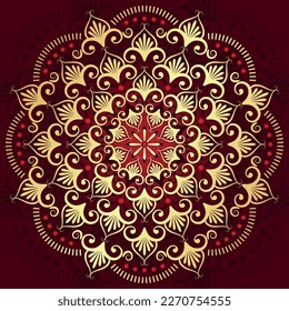 Vector vintage frame with lacy golden and red gradient mandala 