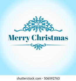 Vector Vintage frame on blue-ice color. Template for greeting Christmas cards. Merry christmas text