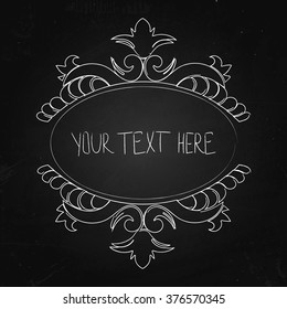 Vector vintage frame on chalkboard. Damask style