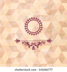 Vector vintage frame on geometric background, crumpled paper texture, transparency effects