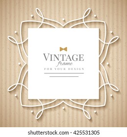 vector vintage frame on gray realistic cardboard texture
